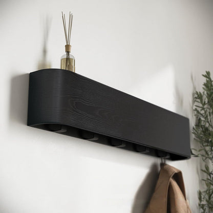 Wooden Wall Mounted Shelf with Hooks