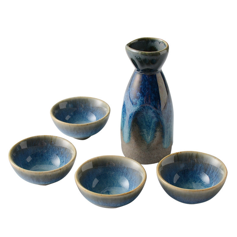 Japanese Ceramic Sake Set with Pot and Cups
