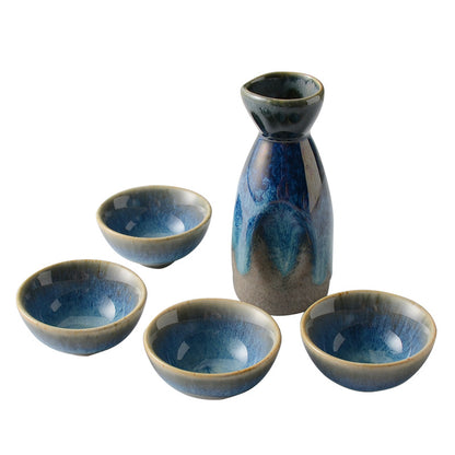 Japanese Ceramic Sake Set with Pot and Cups
