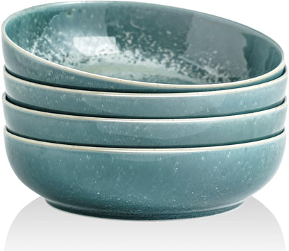 KYBSCZ 30oz Pasta bowls set - 8" serving bowls - salad bowls set of 4 - Large ceramic bowls - Dinner bowls- Microwave safe bowls