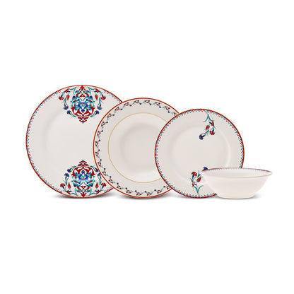 Karaca Nakkas 24-Piece Porcelain Dinner Set for 6 People Unique Design Crockery and Plates Set Daily and Special Occasions Chic and Elegant Table Service Set