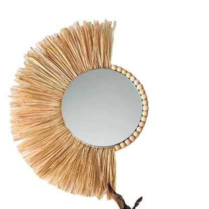 Moroccan Wooden Bead Woven Mirror Wall Decor