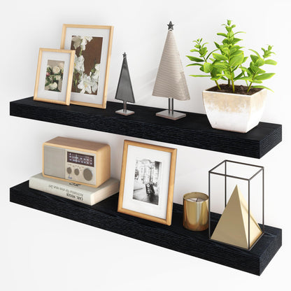 Noir Floating Wall Shelves — 36" Set of 2 | Invisible Brackets & Rubber-Grip Design