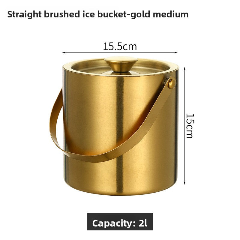 304 Stainless Steel Double Layer Insulated Ice Bucket with Lid and Handle for Wine Champagne Beer