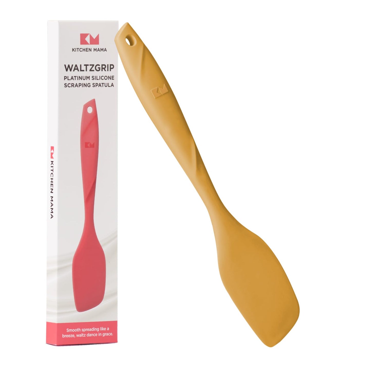 Kitchen Mama WaltzGrip Platinum Silicone Scraping Spatula: Heat-Resistant Dishwasher Safe Ergonomic Grip Sturdy - Ideal for Mixing Baking and Nonstick Cookware (Yellow)