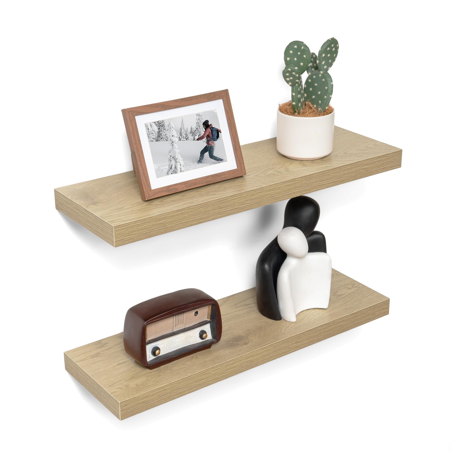 Acovy Deep Floating Shelves — Oak | 24" Wall Shelves with Invisible Brackets (Set of 2)