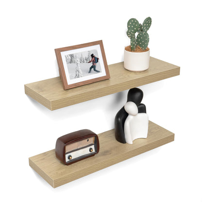 Acovy Deep Floating Shelves — Oak | 24" Wall Shelves with Invisible Brackets (Set of 2)