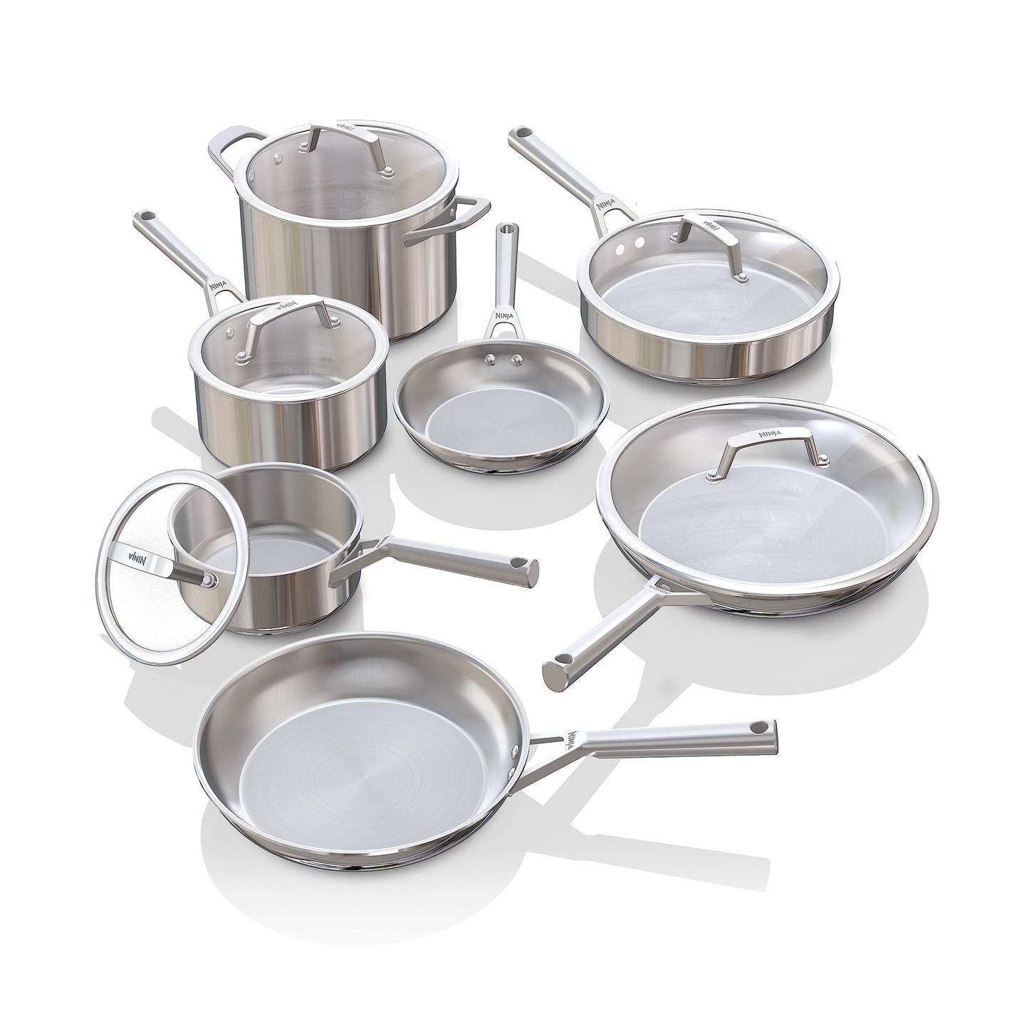 Ninja EverClad Stainless Steel Cookware 12 Piece Pots & Pans Set All Stovetops & Induction Oven Safe to 600°F Tri-Ply Commercial-Grade C99012