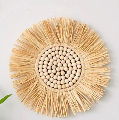 Moroccan Wooden Bead Woven Mirror Wall Decor