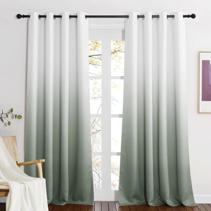 Ombré Blackout Curtains – White to Sage Green, Grommet, 2-Panel Set