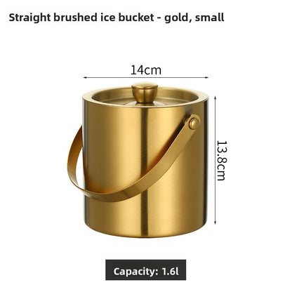 304 Stainless Steel Double Layer Insulated Ice Bucket with Lid and Handle for Wine Champagne Beer