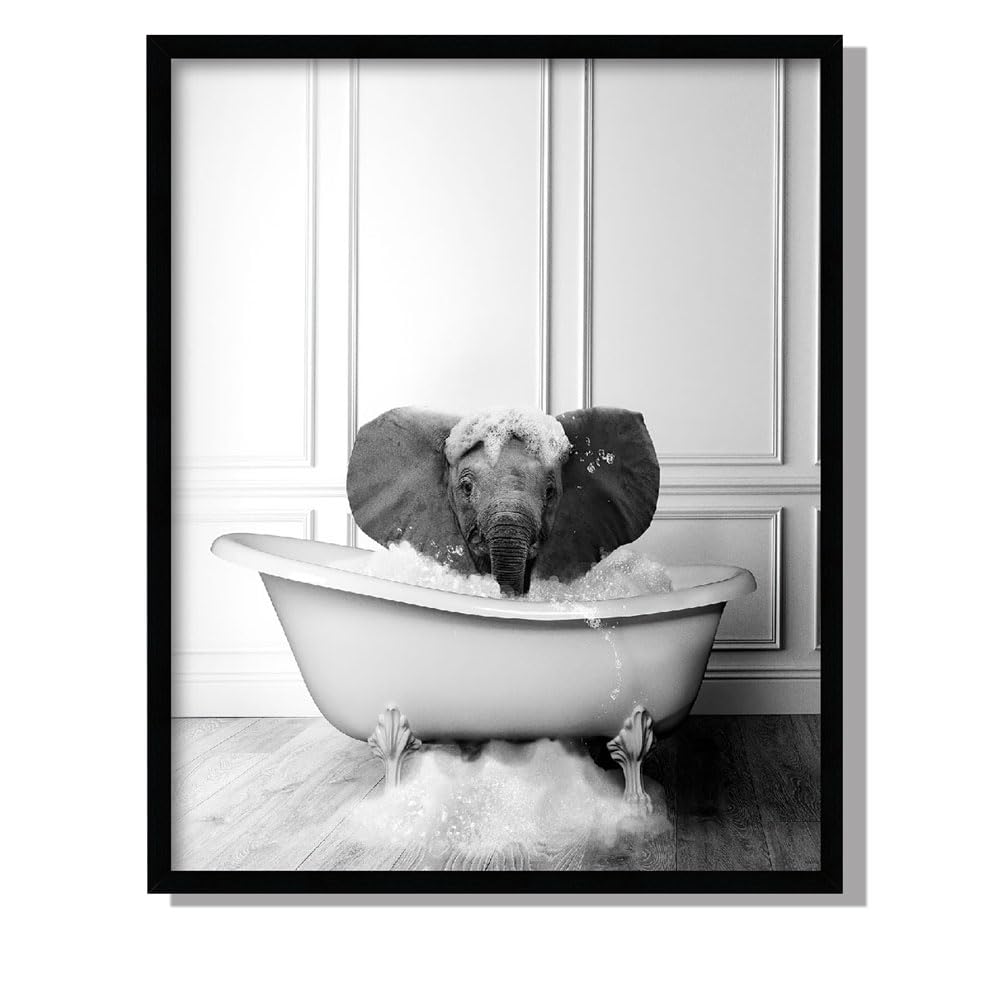 Funny Bathroom Wall Art Elephant Posters Animals Portrait Canvas Prints Pictures Wall Artwork for Home Wall Decor(C 12x16 inches)