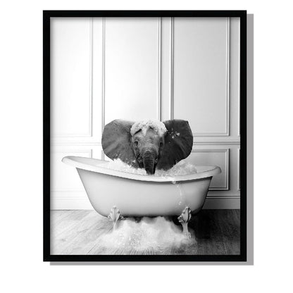 Funny Bathroom Wall Art Elephant Posters Animals Portrait Canvas Prints Pictures Wall Artwork for Home Wall Decor(C 12x16 inches)
