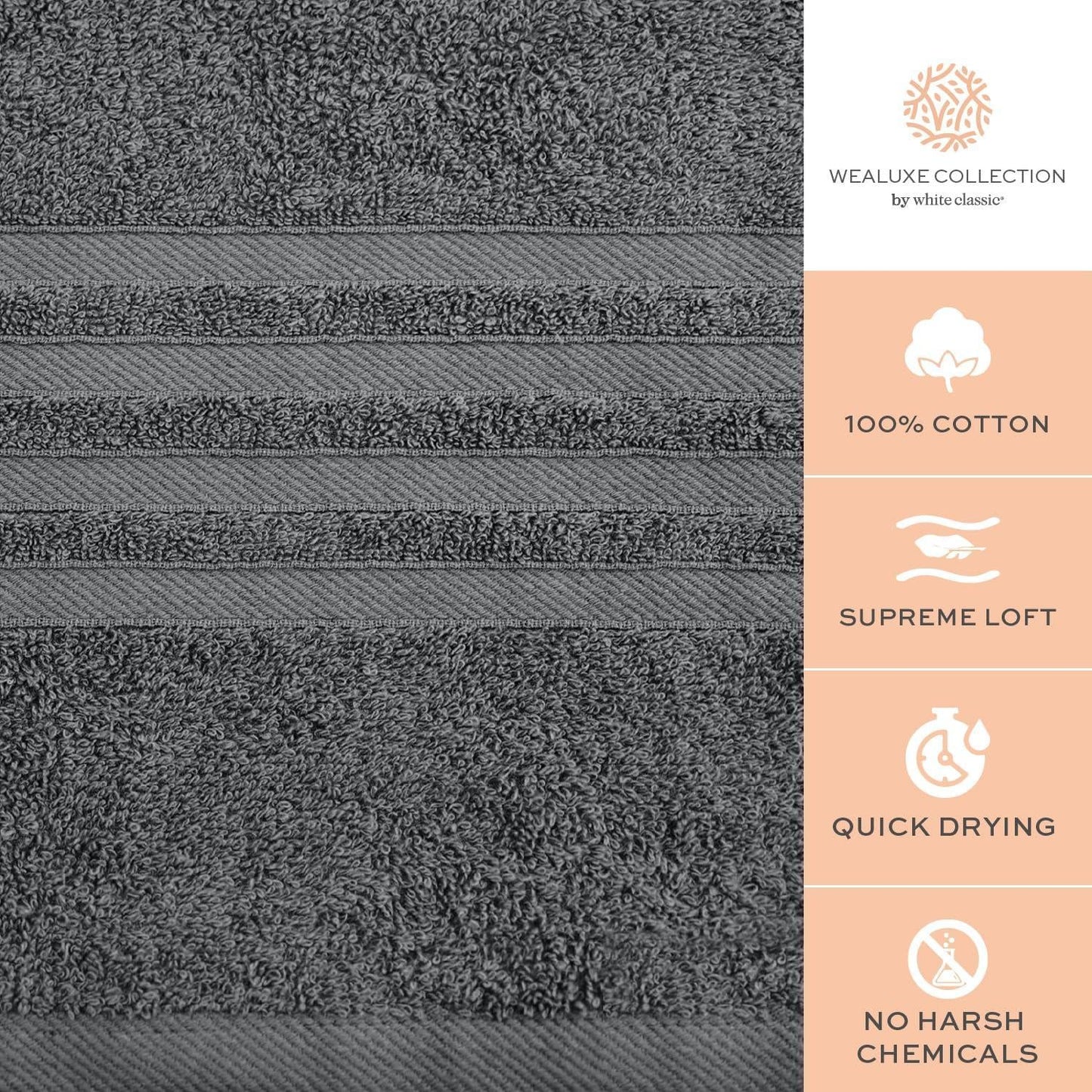 Wealuxe Grey Bath Towel Set of 4