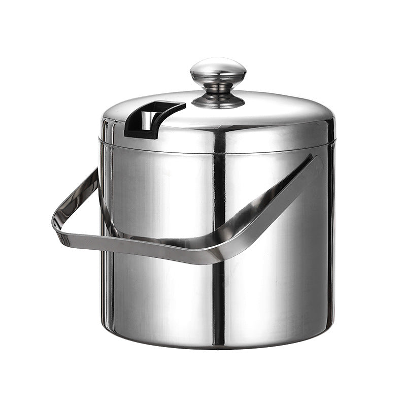 304 Stainless Steel Double Layer Insulated Ice Bucket with Lid and Handle for Wine Champagne Beer
