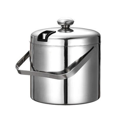 304 Stainless Steel Double Layer Insulated Ice Bucket with Lid and Handle for Wine Champagne Beer