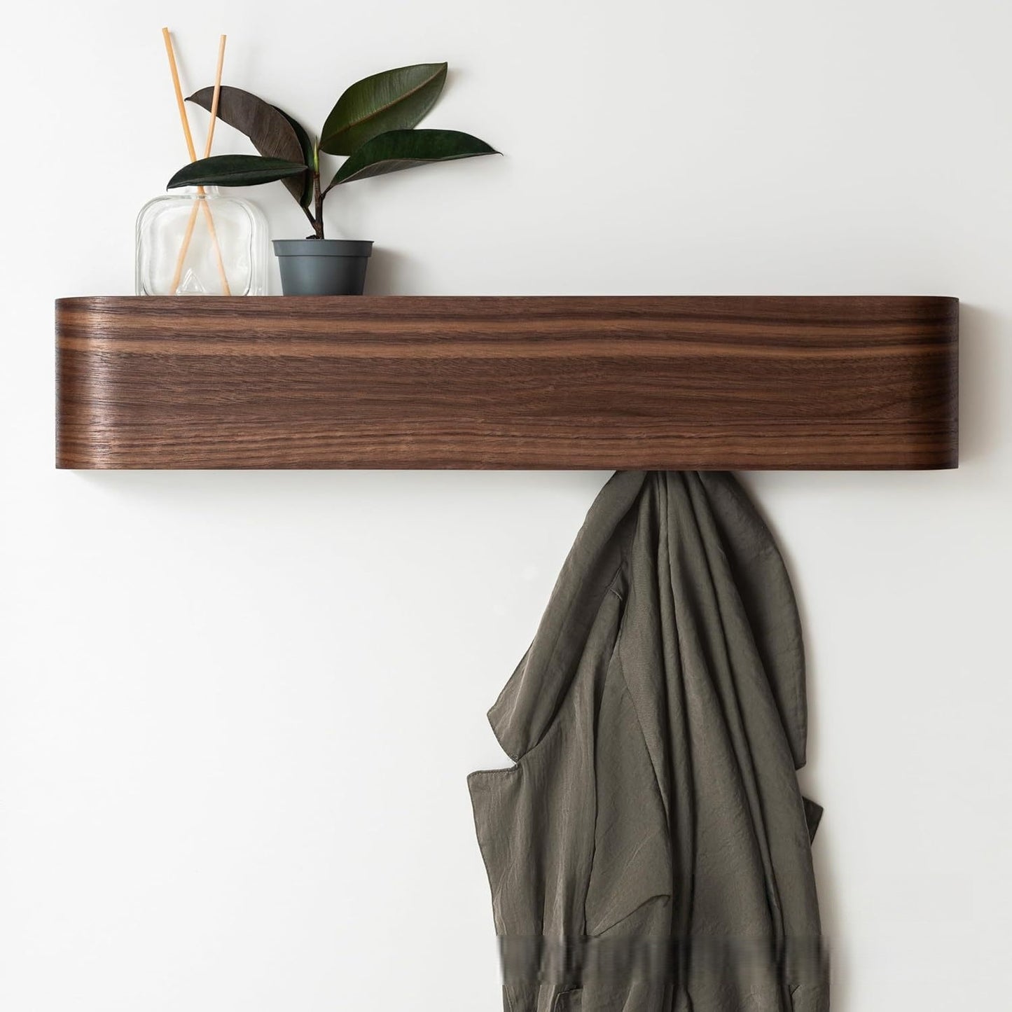 Wooden Wall Mounted Shelf with Hooks