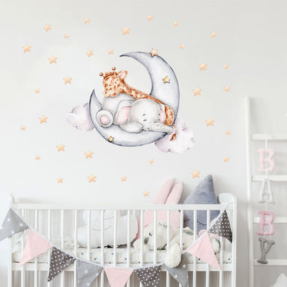 Cartoon Elephant and Giraffe Wall Decor for Kids' Room