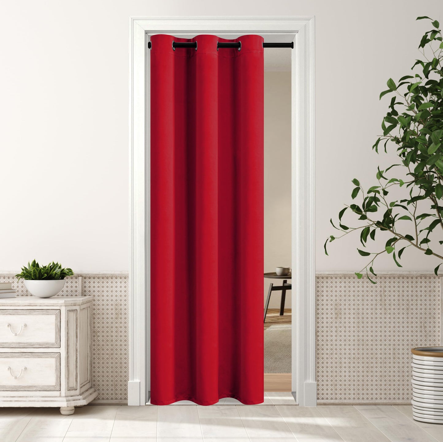 Triple-Weave Blackout Door Curtain – Red, Grommet, 34”×80”