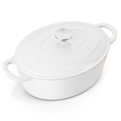 E-far 7QT Oval Dutch Oven Pot with Lid Enameled Cast Iron Dutch Oven with Dual Handles for Sourdough Bread Baking Cooking Nonstick Enamel Coated Cookware(White) Oven Safe & Easy Clean