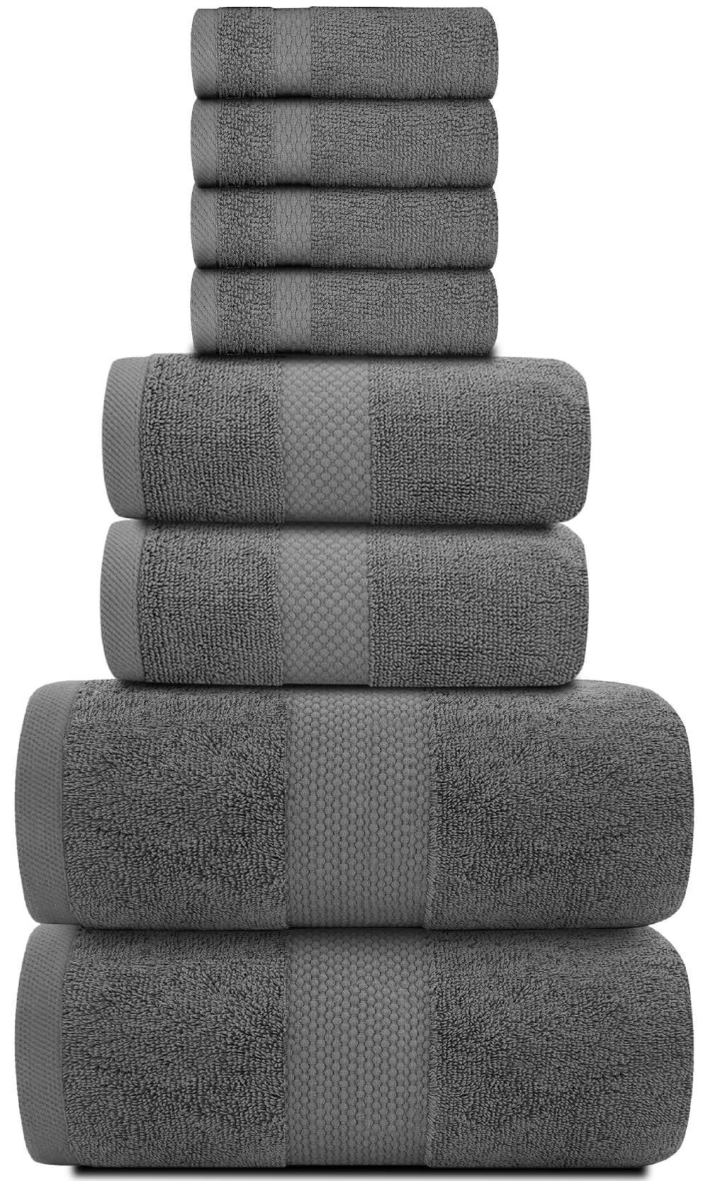 Hotel Collection Combed Cotton Bath Towel Set – Dark Grey, 700 GSM, 8-Piece