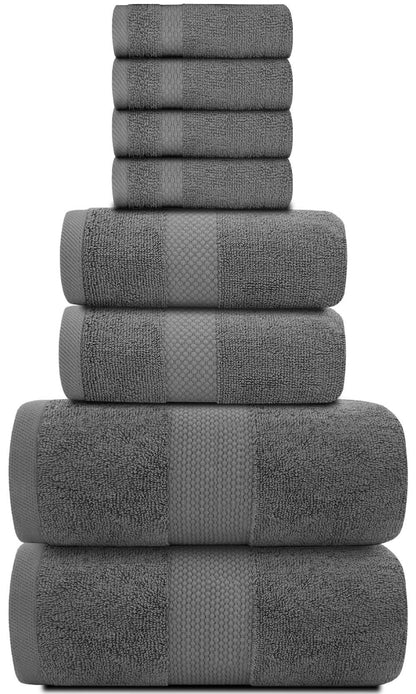 Hotel Collection Combed Cotton Bath Towel Set – Dark Grey, 700 GSM, 8-Piece