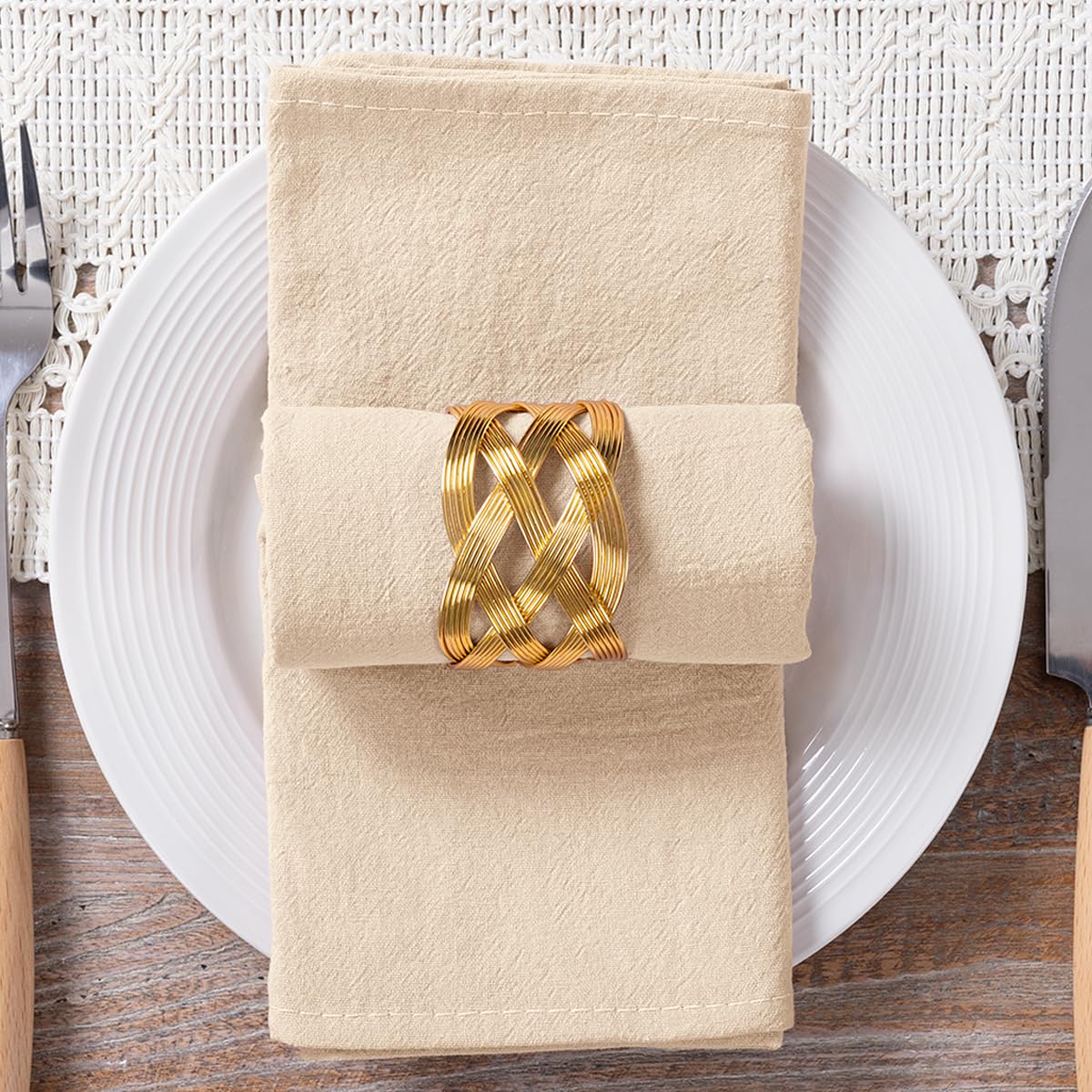 MLMC Champagne Cotton Linen Napkins Rustic Stonewashed Dinner Napkins Set of 8 17"x17" Soft Table Napkins for Wedding Gathering Party Everyday Use