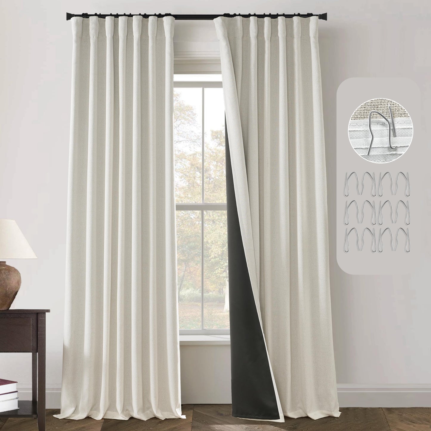 Neutral Linen Texture Blackout Curtains – Cream, Floor Length, 2-Panel Set