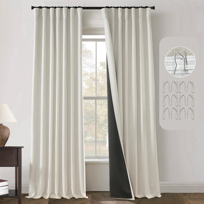 Neutral Linen Texture Blackout Curtains – Cream, Floor Length, 2-Panel Set