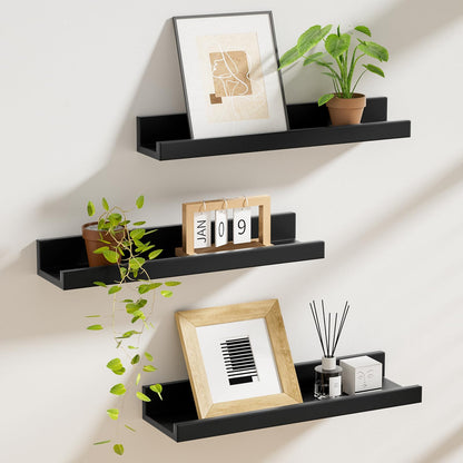 Nordic Floating Shelf Trio – Black Picture Ledge with Lip | 16"