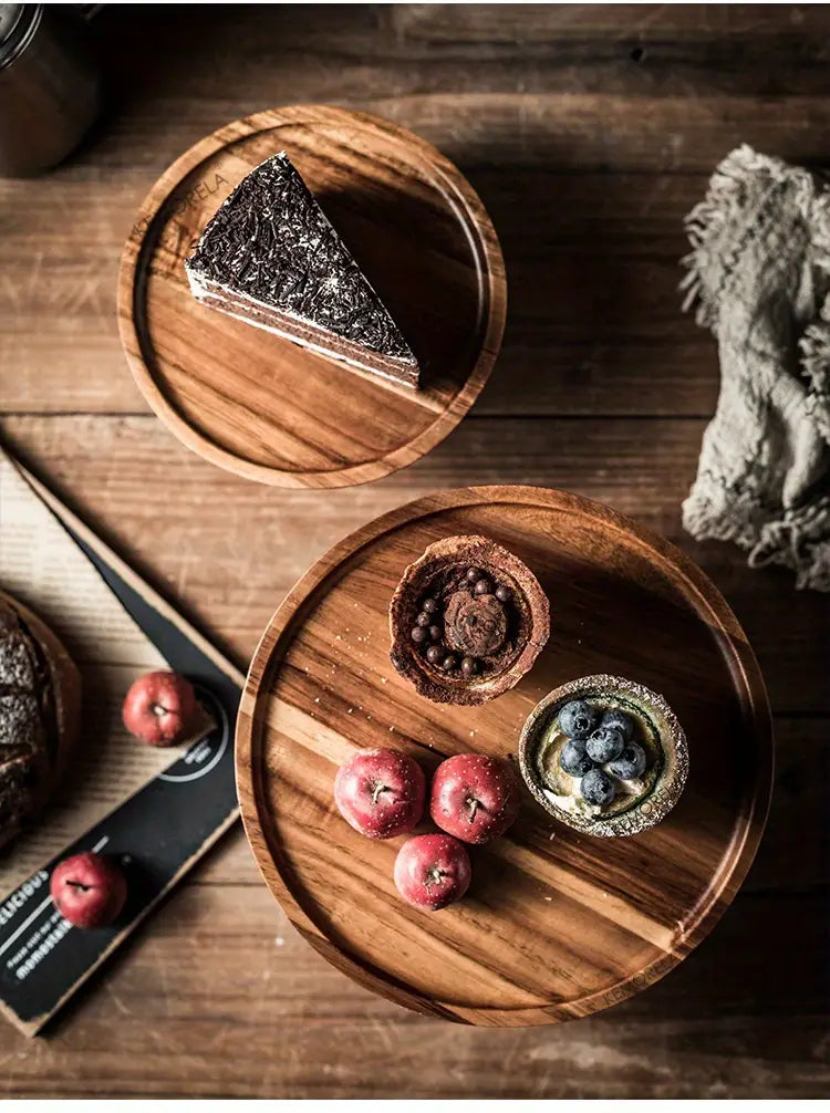 Wooden Round Dessert Plate - Creative Food Serving Tray