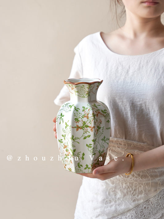 Octagonal Ceramic Vase Flower Arrangement Decor