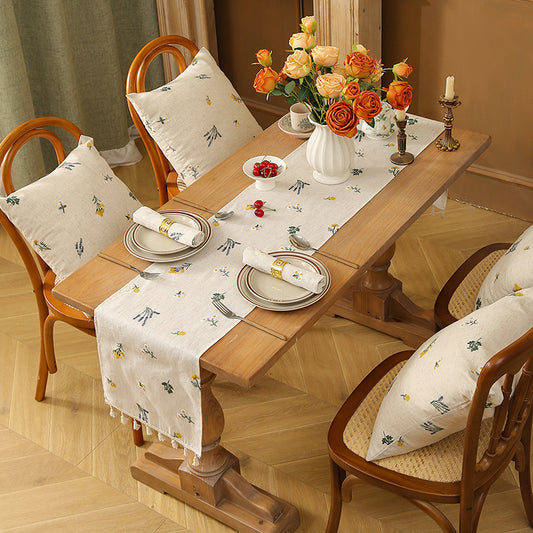 Linen Embroidery Table Runner Pastoral Style