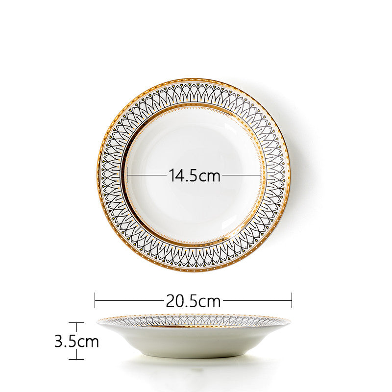 European Ceramic Plate Set with Gold Trim (Dinner Plates)