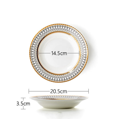 European Ceramic Plate Set with Gold Trim (Dinner Plates)