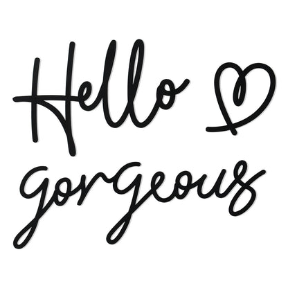 Bnesi Hello Gorgeous Heart Sign Wall Decor Black Metal Wall Decor Modern Hello Gorgeous Elegant Metal Wall Art Decor for Bathroom Bedroom Lash room (Black Large)