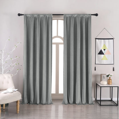 Soft Velvet Blackout Curtains – Grey, 42”×63”, Rod Pocket