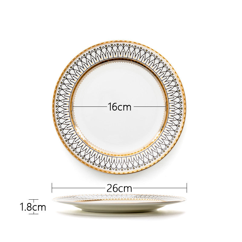 European Ceramic Plate Set with Gold Trim (Dinner Plates)