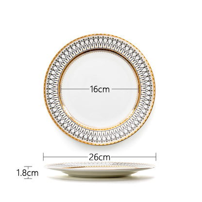 European Ceramic Plate Set with Gold Trim (Dinner Plates)