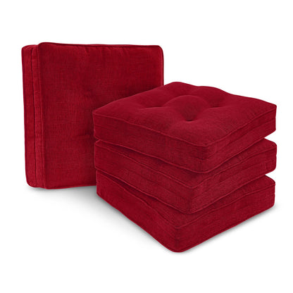 Luxe Cloud Chair Cushions — Memory Foam, Tufted | Set of 4 | Burgundy