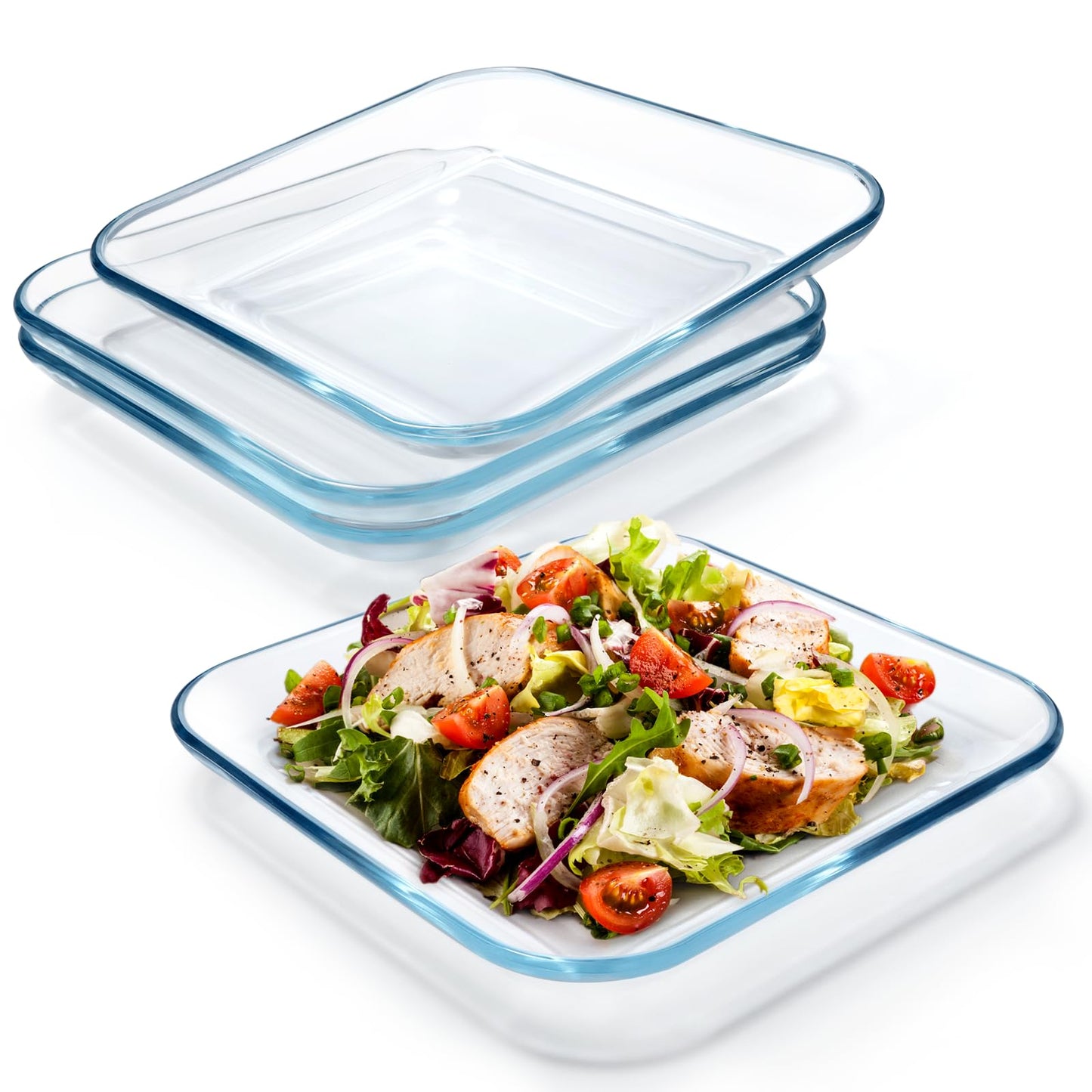 NUTRIUPS 4 Pack 9 Inch Clear Glass Plates Tempered Glass Serving Plate Set For KitchenGlass Dinner Plates Dishwasher & Microwave Safe (9" (Set of 4))