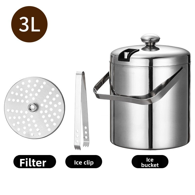 304 Stainless Steel Double Layer Insulated Ice Bucket with Lid and Handle for Wine Champagne Beer