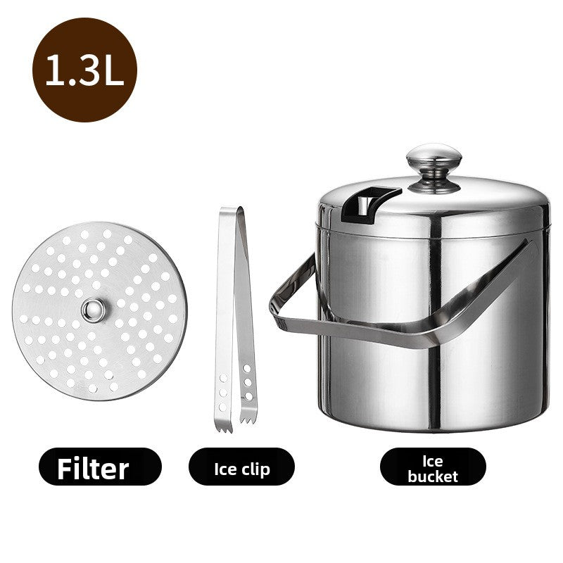 304 Stainless Steel Double Layer Insulated Ice Bucket with Lid and Handle for Wine Champagne Beer