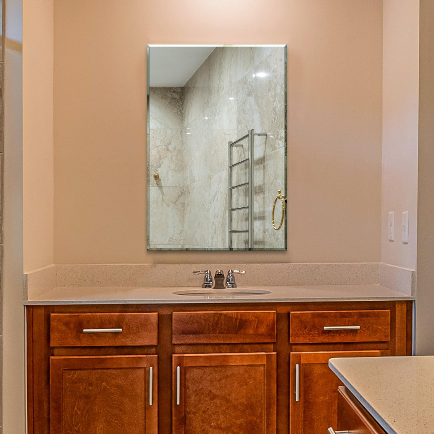 Ruomeng Wall Mirror Beveled Edge Frameless Mirror 24” x 36" Accent Mirror for Bathroom Vanity and Entryway