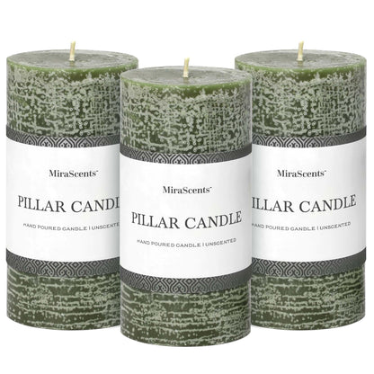 3x6 Inch Moss Green Pillar Candles Set of 3 - Unscented Spring Candles Long Clean Burning Large Big Candles Smokeless Dripless Candles for Spring Home Decor Dinner Table Bathroom Rustic Decor