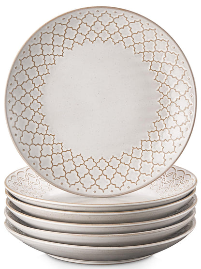 DOWAN Dinner Plate Set of 6 8.8-inch Ceramic Plates Set Relief and Glazed with Specks Serving Dishes Versatile Plates for Salad Dessert Microwave Safe Housewarming and Wedding Gift