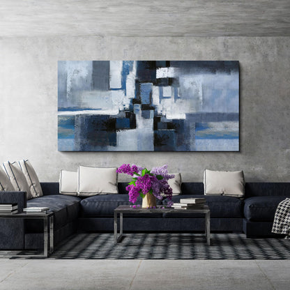KLAKLA Abstracr Wall Art - Blue and Black Canvas Picture for Living Room Wall Decor - Bedroom Art Framed Artwork - 20x40 Inches Modern Wall Art
