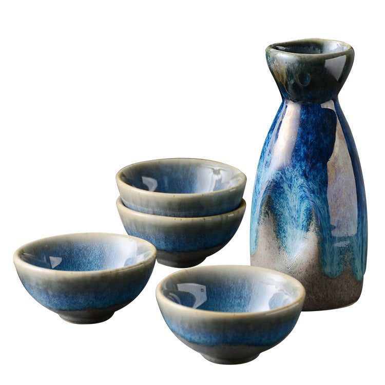 Japanese Ceramic Sake Set with Pot and Cups