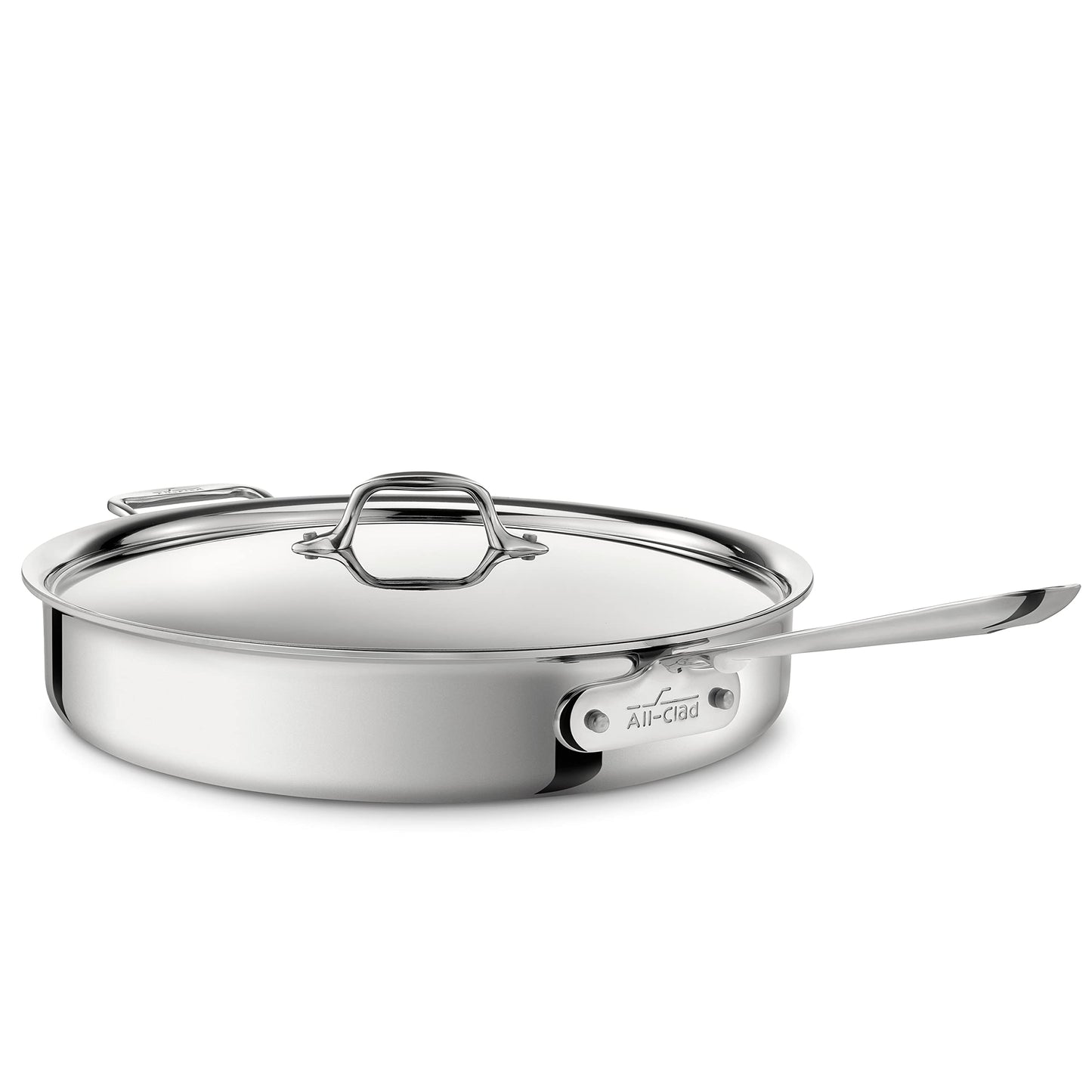 All-Clad D3 3-Ply Stainless Steel Sauté Pan 6 Quart Induction Oven Broiler Safe 600F Pots and Pans Cookware Silver