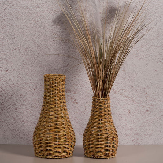 Handwoven Vintage Rattan Floor Vase for Home Decor